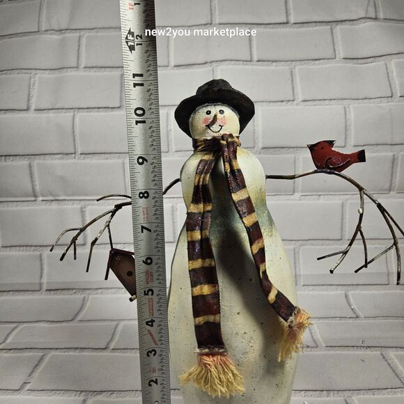 VINTAGE Snowman Christmas Paper Mache W/ Birdhouse & Bird Folk Art Primitive - Picture 9 of 10